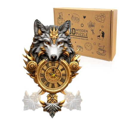 3D Puzzle for Adults Clock, Grey Wolf Clock Design Model Kit - color: Grey Wolf