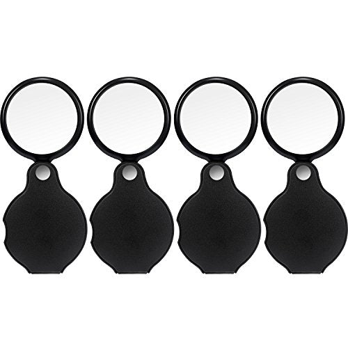 HESTYA 4 Pack 10X Mini Magnifying Glass Folding Pocket Magnifier Glass Loupe with Black Rotating Protective Holster for Reading Newspaper, Book, Magazine, Hobby, Jewelry