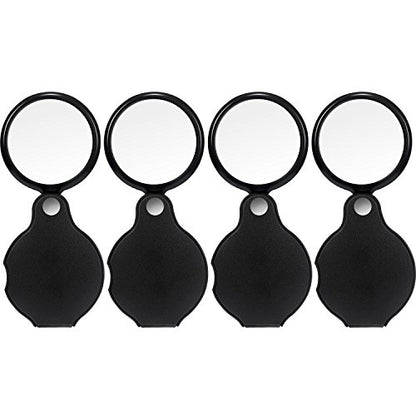 HESTYA 4 Pack 10X Mini Magnifying Glass Folding Pocket Magnifier Glass Loupe with Black Rotating Protective Holster for Reading Newspaper, Book, Magazine, Hobby, Jewelry