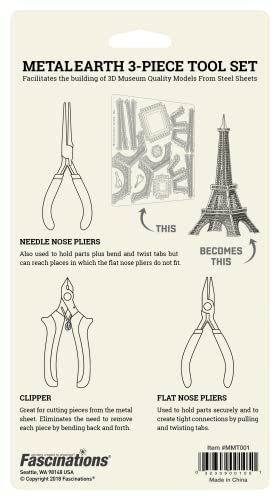 Metal Earth 3-Piece Tool Set - Clipper - Flat Nose Pliers - Needle Nose Pliers Bundle with Tweezers Fascinations