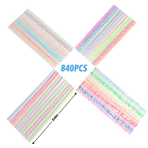 CCINEE 840 Sheet Luminous Origami Star Paper Strips, Glow in the Dark DIY Handmade Crafts Origami Lucky Star Paper, 4 Styles 40 Colors