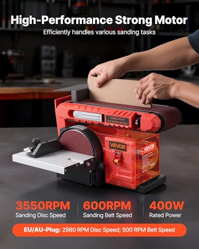 VEVOR 6" Disc Sander & 4" x 36" Belt Sander, 400W Professional Belt Disc Sanders Combo with 0-45° Adjustable Worktable & Dust Collection Port for Woodworking, Knife Sharpening, DIY Crafting - size: 6" Disc & 4" x 36" Belt Sander Combo