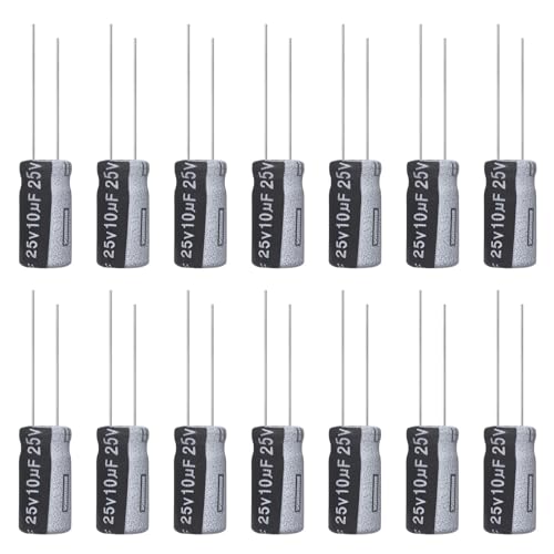 10uF 25V 5x11mm Electrolytic Capacitor 10 UF MFD 25 Volt 0.2x0.43in Aluminum Capacitors (Pack of 15) - style: 10uF 25V 5x11MM