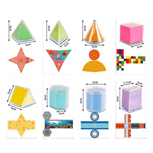 8 Pieces Geometric Models 3D Shapes & 2D Folding Nets Multicolored Removable Educational Leaning for Classroom Homeschool