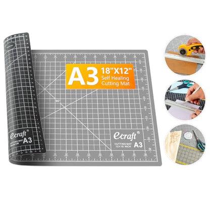 Ecraft Self Healing Cutting Mat 18x12 Inch A3, 5-Ply Double Sided Rotary Cutting Board with Grid, Grey/Black for Sewing, Quilting, Fabric & Craft Projects - color: Grey/Black, size: 18"L x 12"W