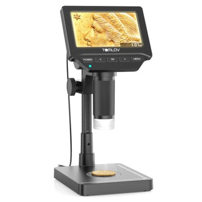 TOMLOV DM4W Microscope with Weighing Scale: 4.3" Digital Coin Microscope with Screen, Error Coin Magnifier with Lights, Weight Scale for Collectors, Jeweler, Students, Compatible with Windows/Mac - size: 4.3-inch