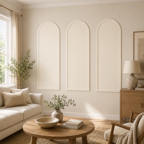 Nuanchu 3 Set 50 x 22 Inches Arch Mdf Board and Batten Wall Panel Kit Premade Wainscoting Wall Molding Kit Frame Accent Molding Pre Cut Trim for DIY Room Decor (Elegant Style) - size: 50 x 22 Inches