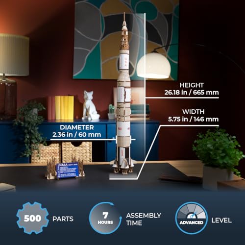 UGEARS NASA Saturn V 3D Puzzles for Adults - Wooden Model Kits for Adults Model Rocket Full Kit Space Shuttle Model Aerospace Engineering Gifts Brain Teaser, Hobby Set