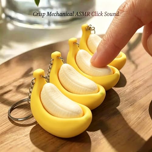 Fruit Fidget Clicker Toy with Mechanical Switch, 3D Printed ASMR Stress Relief Keychain, Cute Banana Sensory Fidget Toy for Teens & Adults Ages 14+