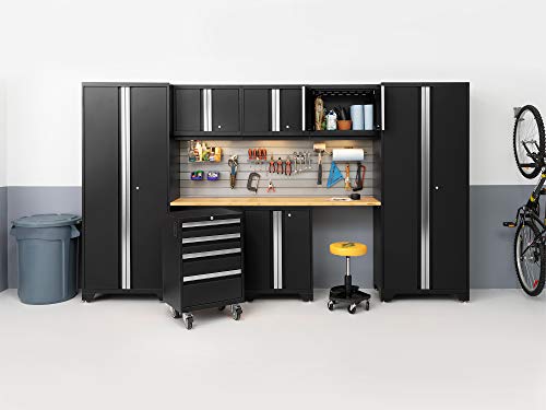 NewAge Products Black Bold Series 14PC Garage Cabinetry Set · 24-Gauge Steel · Fully Welded · 216" W x 18" D x 76.75" H, 63265