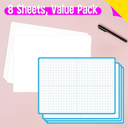 8 Packs XY Axis Graph Dry Erase Board, Double Sided Dry Erase Board Writable and Erasable Math Learning White Board for Kids, Students, Classroom and Home (Each Measures 12” x 9”) - color: Xy Axis Graph