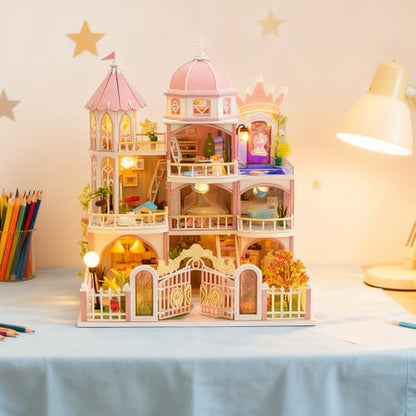 DIY Book Nook Kit with LED Light, Miniature Dollhouse, 3D Wooden Puzzle, Bookshelf Insert Decor Craft Gift (750 PCs Windsor Castle) - style: Windsor Castle 750pcs