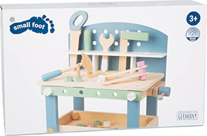 Compact Wooden Workbench by Small Foot –Tool Bench Set in Nordic Theme – 21+ Piece Playset Includes Hammer, Saw, Screwdriver, Nails, Screws and Measuring Stick – Improves Motor Skills – Ages 3+ Years