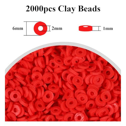 2000pcs Dark Red Clay Beads 6mm for Bracelets Making Flat Round Polymer Clay Bead Heishi Beads for Jewelry Making Earring Bracelets Necklace - color: Dark Red