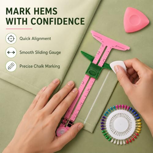 5 Piece Sewing Gauge Set, 5-in-1 Sliding Ruler & Seam Gauge, Pink - color: Pink