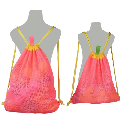 MUYIZI Beach Toy Bag 2 Pack, Mesh Drawstring Backpack for Kids and Adults - Quick Dry Sand Free Mesh Beach Bag, Portable Sand Toy Backpack, Sea Shell Bags, Shelling Tools, Bags Only (Bright Pink) - color: Bright Pink