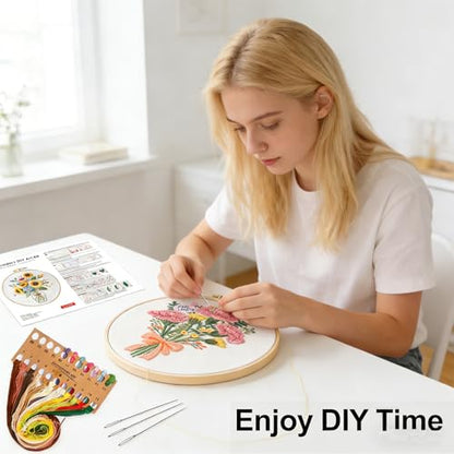 BoAn Carnation Embroidery Kit for Adults, Floral DIY Cross Stitch Starter - color: muqinjie-3