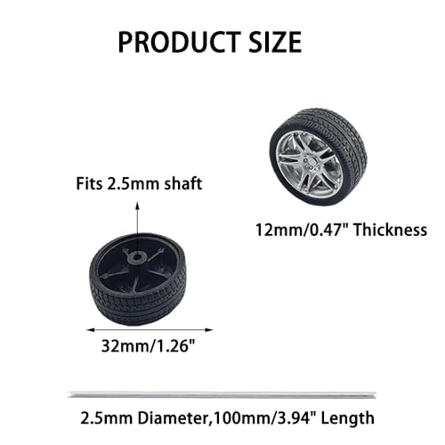 8PCS Toy Car Wheel RC Car Rubber Tire Wheel with Metal Shaft Axles for RC Car Truck DIY Model Toy Building Projects (2.5x32mm) - style: 2.5x32mm