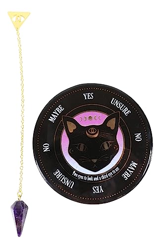 Ebros Gift Wicca Sacred Symbols Astrology Constellation Mystic Mog Black Feline Cat Pendulum Divination Kit Destiny Or Decision Maker Aid Home Decor Accessory