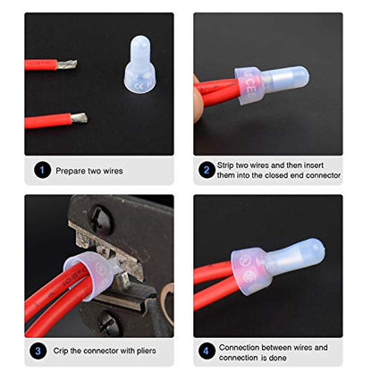 Nilight 300PCS Nylon Closed End Crimp Cap Electrical Terminal - color: 300Pcs Closed End Crimp Terminal