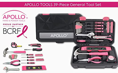 Apollo Tools 39 Piece General Household Tool Set, Pink DT9711P - color: Pink, size: 39-Piece (with Long Nose Pliers + Wrench)