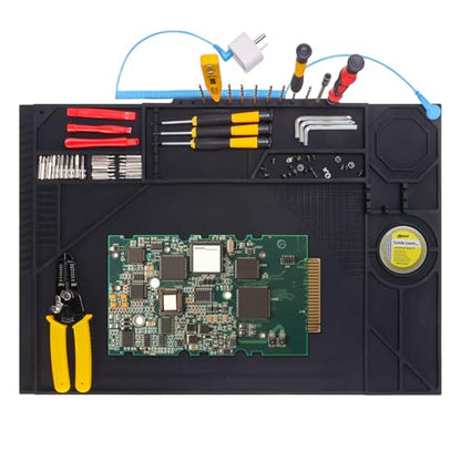Silicone Soldering Mat with Soldering Stand, 20x14 Inch ESD Anti Static & 932°F Heat Resistant Workbench Mat for Electronics Repair, PCB, Phone, Watch, PC Building