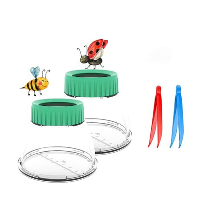Bug Viewer for Kids 5X Magnifying Insect Observation Kit Built-in 7cm Ruler with 2 Slant Tweezers Bug Viewer Catcher Cage for Kids Science Nature Exploration (2 Pack Green), LX-4LS - color: 2 Pack Green