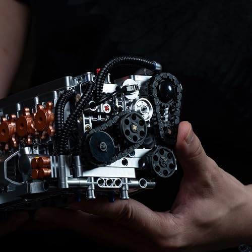 KMS JDM High Performance Engine Building Kit, K-Series Red Top 4-Cylinder Model with Linked Moving Pistons, Silver Metallic Finish, Mechanical Assembly Toy & Display Gift for Car Enthusiasts
