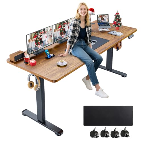 farexon 71x28 Inch Electric Standing Desk with Mouse Pad, Brown - color: Brown, size: 71 x 28''