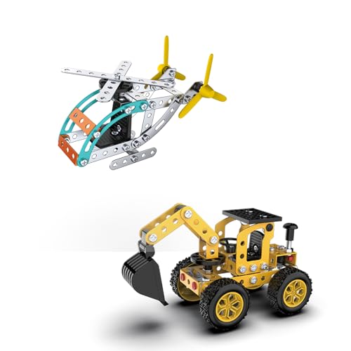 Building Sets Stem Assembly Toys Metal 3-D Puzzle Excavator and Plane Model Value Bundle: 2 Kits | 1 Box Parent-Child Interaction Construction Sets Gifts for Kids 8-16 - style: Excavator and Plane