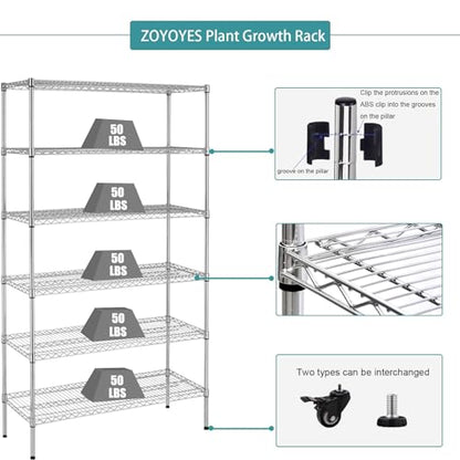 Indoor Greenhouse 6-Tier Plant Stand with Grow Lights & Cover - color: Black+Gray, size: 30" W x 14" D x 72" H