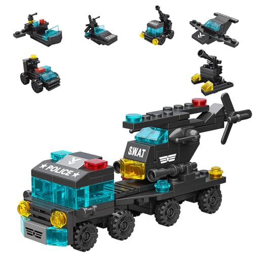 Special Police Building Blocks Toy - 7 in 1 Transformable Police Car Set, SWAT Truck & Helicopter STEM Toys for Kids Ages 6-12, Creative Birthday Gifts for Boys & Girls - color: City Special Police