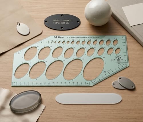 Printtoo Ellipse Template 29.5 x 14.5 cm, 2 mm Acrylic Oval Drafting Stencil with 28 Metric Ellipse Cutouts, 30/60 Degree Guides, Measuring Ruler for Engineering Architecture Design - color: Series-PRTD-2120