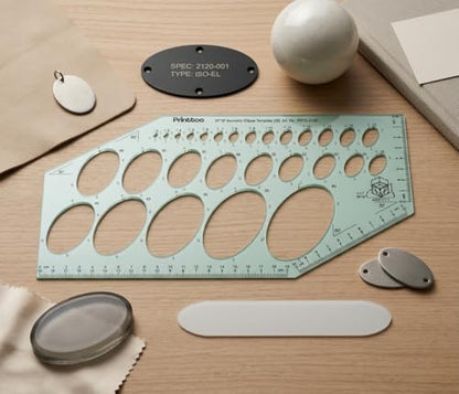 Printtoo Ellipse Template 29.5 x 14.5 cm, 2 mm Acrylic Oval Drafting Stencil with 28 Metric Ellipse Cutouts, 30/60 Degree Guides, Measuring Ruler for Engineering Architecture Design - color: Series-PRTD-2120