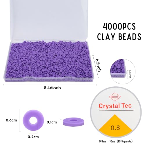 4000pcs Clay Beads - Lavender Purple, 6mm Heishi Bead Polymer Flat Round Disc Bulk Beads for Jewelry Making,DIY Friendship Bracelet and Necklace Craft - color: Lavender Purple