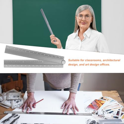 HARFINGTON 2pcs Folding Straight Ruler 30cm Metric Aluminum Alloy Protractor Foldable Angle Ruler Geometric Measure Tool with Angle Line for Architect Artist Office, Gray/Khaki - color: Gray/Khaki