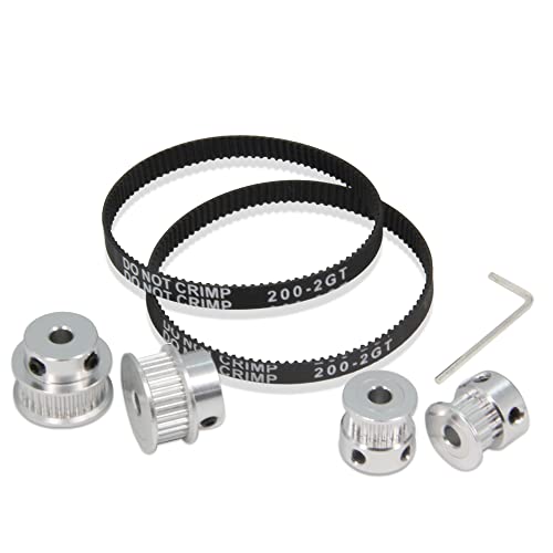 2PCS Set GT2 Synchronous Wheel 20&30 Teeth 5mm Bore Aluminum Timing Pulleys with 2PCS Length 200mm Width 6mm Belt (20-30T-5B-6) - style: 20-30T-5B-6