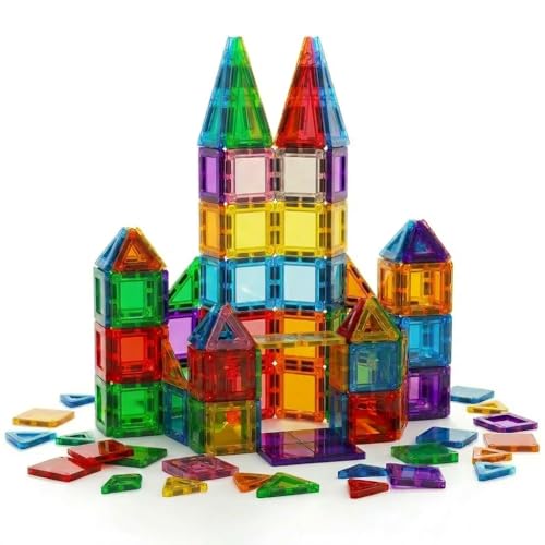 56Pcs Mini Magnet Building Blocks, STEM Educational Construction Toys for Boys Girls Age 3 4 5 6, Toddler Magnetic Tiles for Travel & Airplane Activities, Montessori Sensory Learning Toys Gift Set