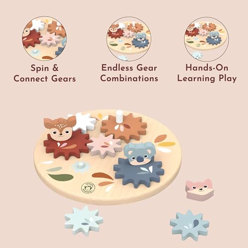 SPEEDY MONKEY Wooden Spin Gear Board | Toddler Spinning Gears Toy Playset - color: Gear Toy