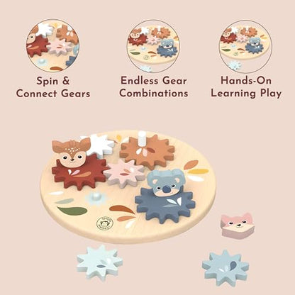 SPEEDY MONKEY Wooden Spin Gear Board | Toddler Spinning Gears Toy Playset - color: Gear Toy