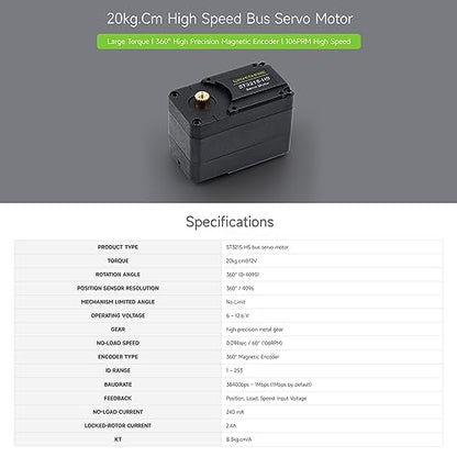 Waveshare 20kg.Cm Bus Servo Motor, 106PRM High Speed, Large Torque, with 360 Degrees High Precision Magnetic Encoder, Two-Way Feedback, Servo/Motor Mode Switchable