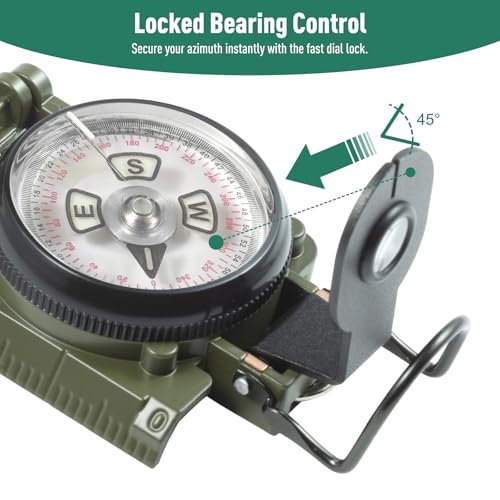 Eyeskey Multifunctional Military Sighting Navigation Compass Impact Resistant & Waterproof Compass for Hiking, Camping - color: Green