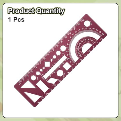 HARFINGTON Multifunctional Geometric Rulers 15cm Metric and SAE Aluminum Straight Edge Protractor Angle Math Measuring Ruler Geometric Drawings Templates for Drawing Drafting, Dark Red - color: Dark Red