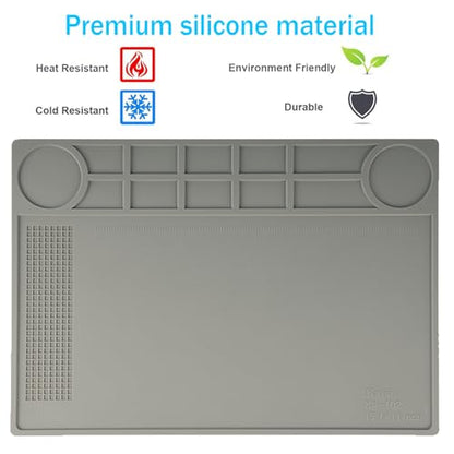 Kaisi KS-102 Repair Work Mat,Heat Resistant 932°F Silicone Soldering Mat - color: Grey, size: 15.75'' x 11''