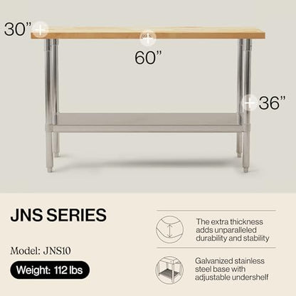 John Boos Maple Wood Top Work Table with Adjustable Lower Shelf, 60 x 30 x 1.5 - size: 60"L x 30"W x 36" H, style: Steel Base