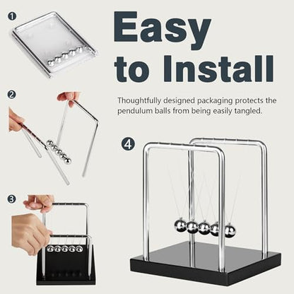 Newtons Cradle Balance Pendulum 5 Balls, Wooden Base Newton's Cradle, Desktop Calm Down Fidgets Kit, Office Home Desk Décor, Fun Science Physics Accessories for Adults - size: Medium