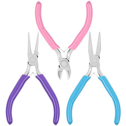 Shynek 3pcs Jewelry Making Plier Tools with Needle/Chain/Round Nose Pliers and Wire Cutter for Jewelry Repair, Wire Wrapping, Crafts, Jewelry Making Supplies - style: Rubber Handle