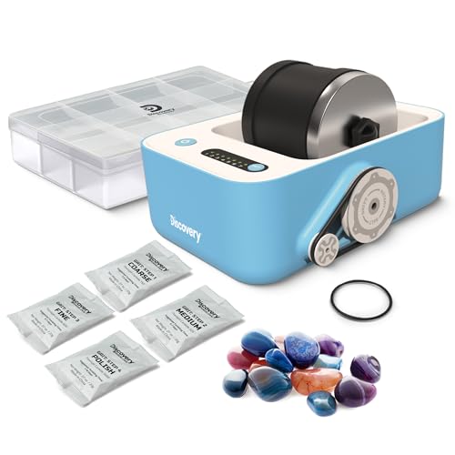 Discovery™ Rock Tumbler Deluxe Set – Stone Polishing Kit with Rocks, 4 Grits, Gem Case| STEM Science Project Kit for Kids & Beginners| Cool Toy for Boys & Girls Ages 8+