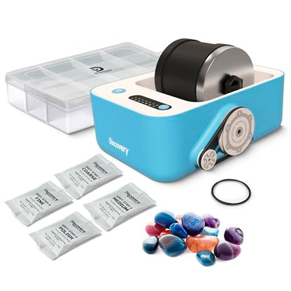 Discovery™ Rock Tumbler Deluxe Set – Stone Polishing Kit with Rocks, 4 Grits, Gem Case| STEM Science Project Kit for Kids & Beginners| Cool Toy for Boys & Girls Ages 8+