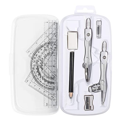 Unjoo Math Geometry Set 10 Pcs, Compass and Protractor for Students(Grey - color: Grey